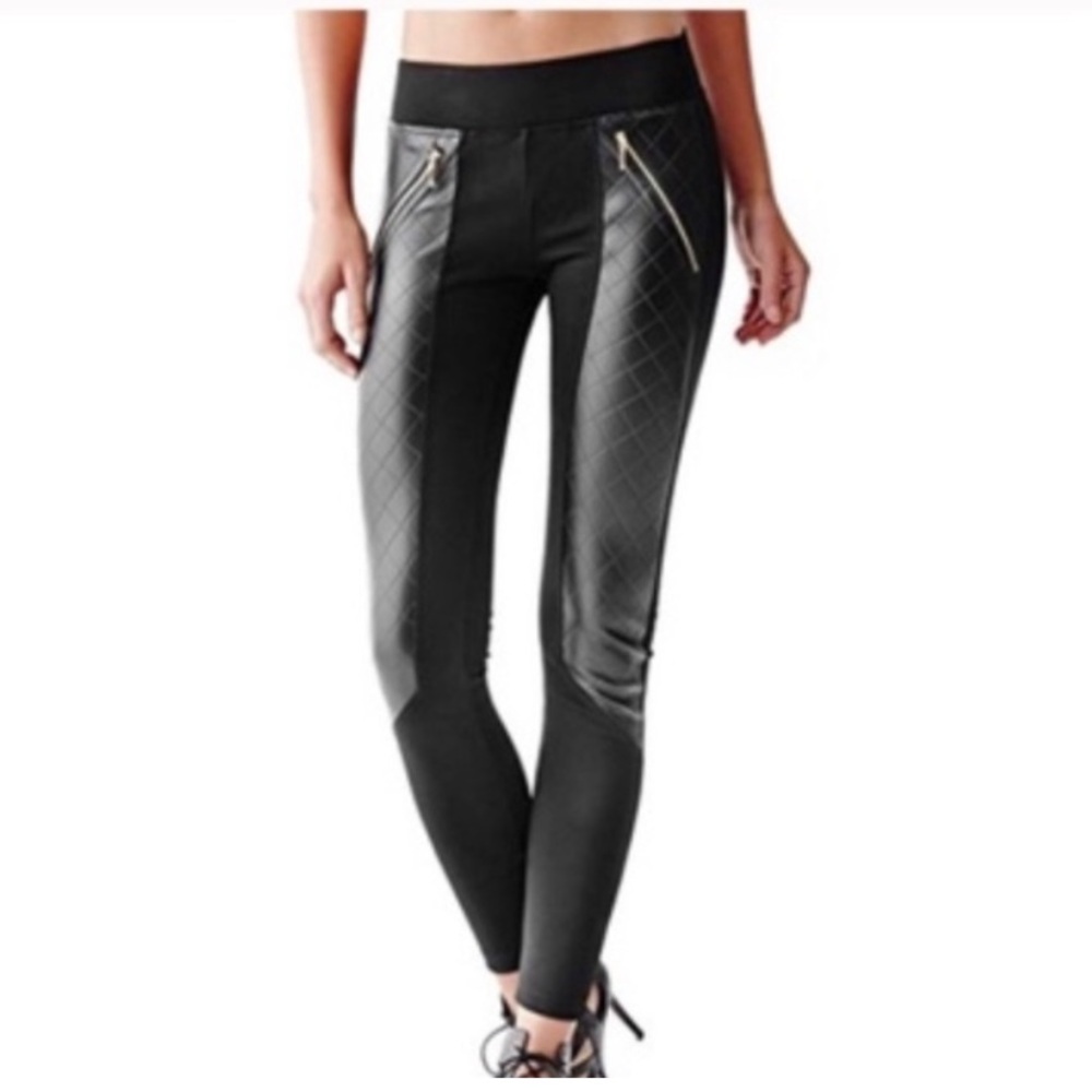 Guess Black Leggings with quilted leather panels